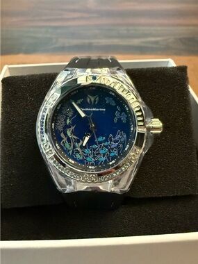 TechnoMarine Cruise Dream Unisex Watch Blue Dial Black Rubber, 100m (TM-12508)